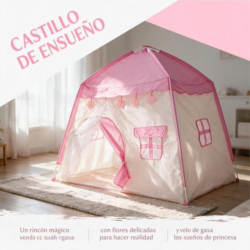 CARPA INFANTIL CASITA DE JUEGOS PARA NIÑAS PRINCESA ROSADO - 3