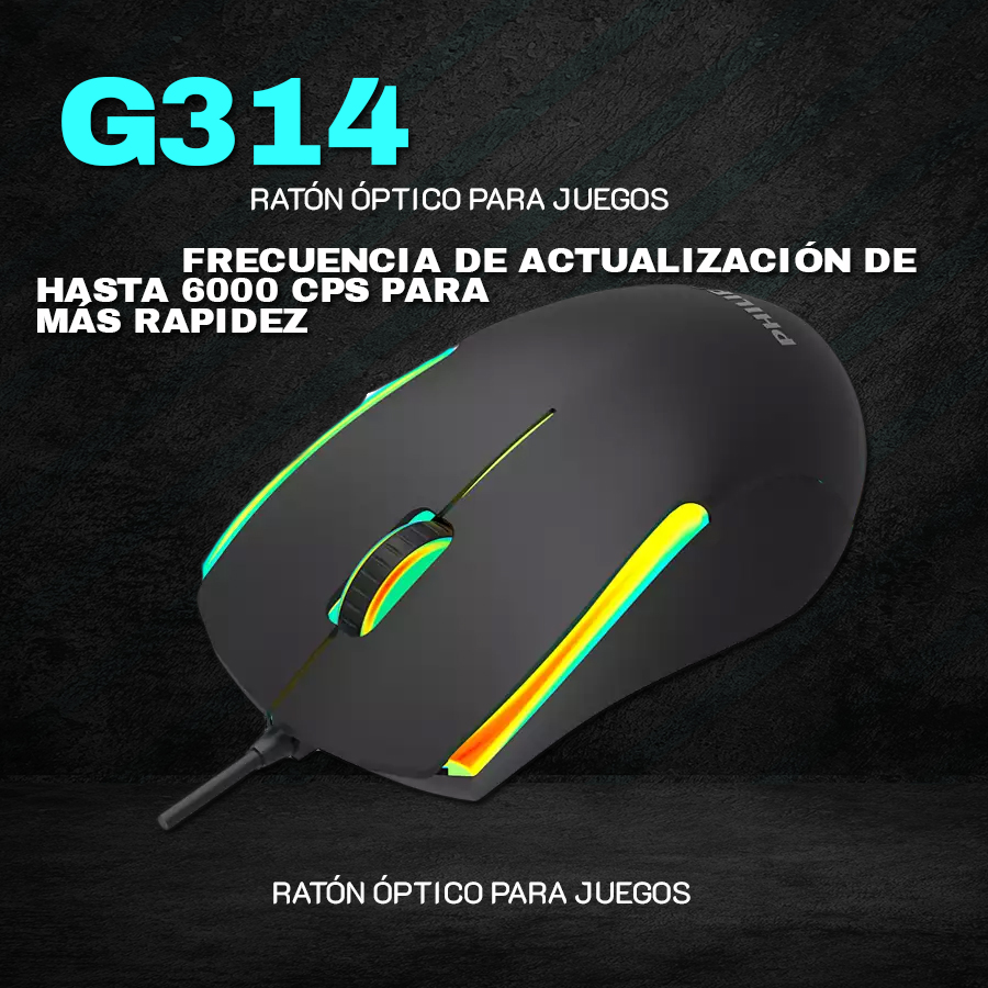 Ripley - MOUSE GAMER PHILIPS SPK9314B G314 RGB 3 BOTONES 3600 DPI