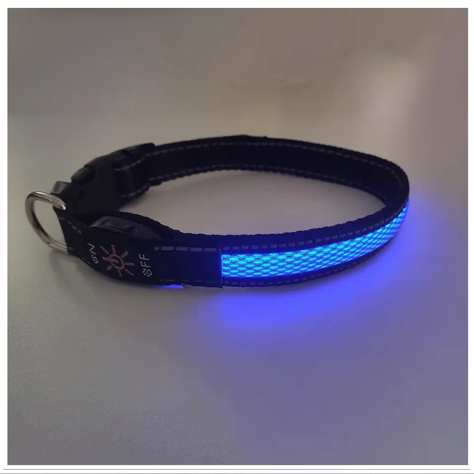 COLLAR PERROS GATOS SEGURIDAD LED RECARGABLE USB 3 MODOS ILUMINACION AZUL M - 4