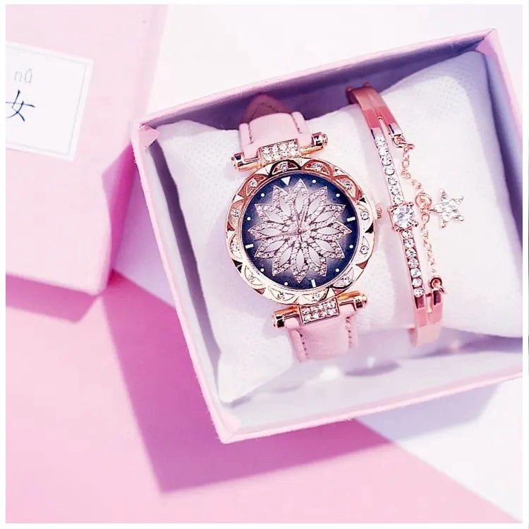 RELOJ MUJER CUARZO LUJO PERSONALIZADO ES CON INCRUSTACIONES Y PULSERA - 2