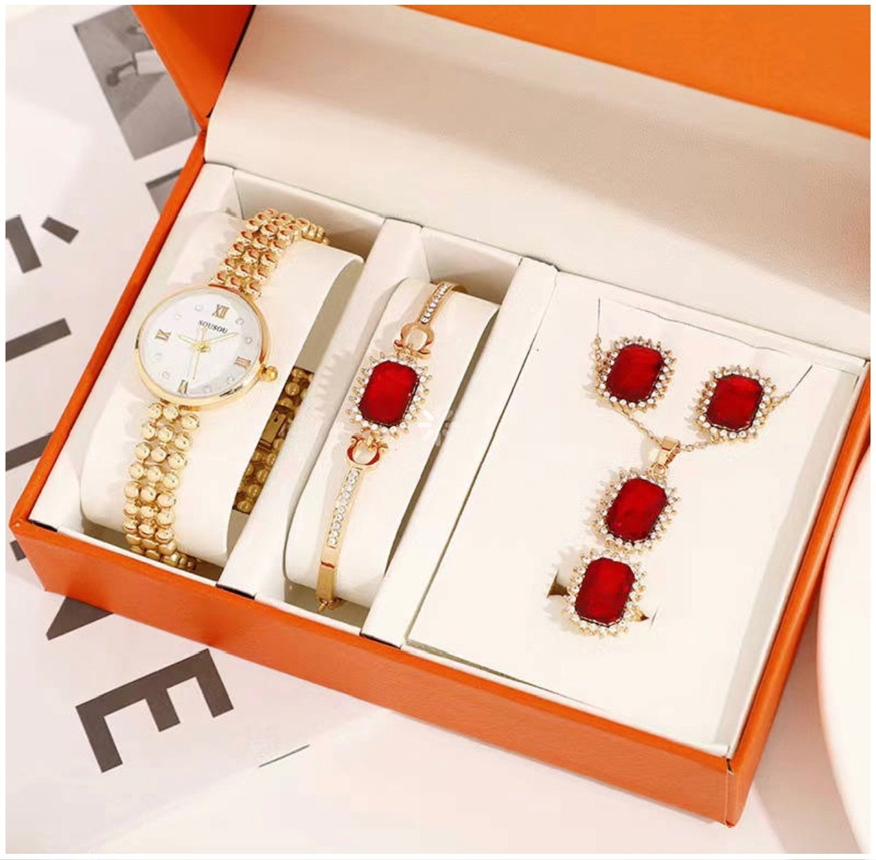 RELOJ MUJER CUARZO SET LUJO EXCLUSIVO ES CON COLGANTE AROS Y PULSERA - 1