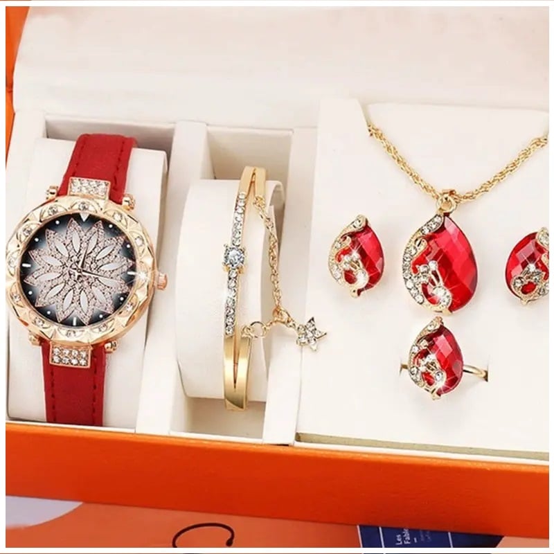 RELOJ MUJER CUARZO SET LUJO ES CON COLGANTE AROS ANILLO Y PULSERA - 2
