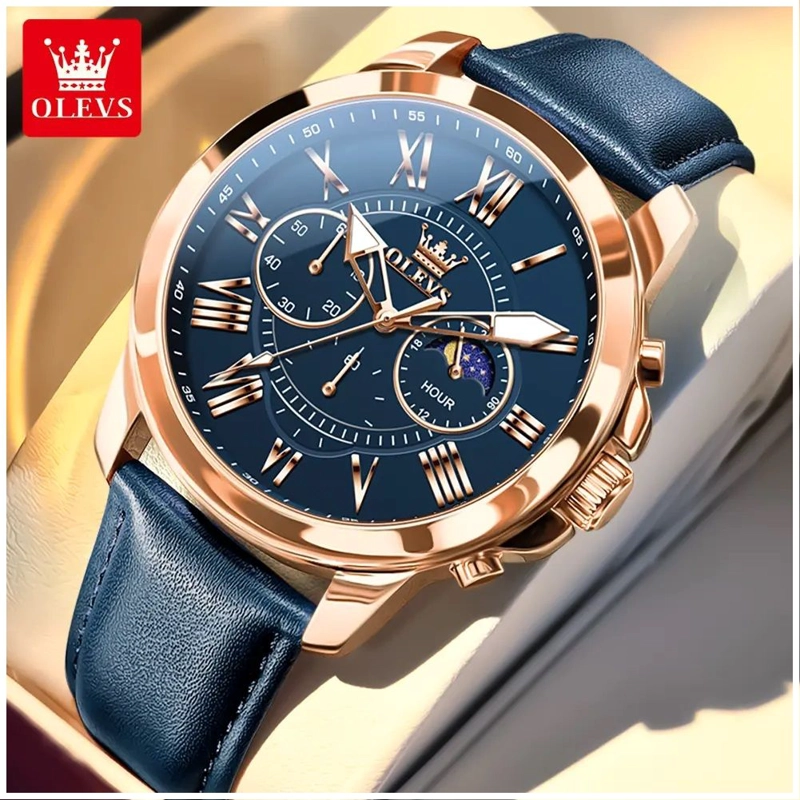 RELOJ DE LUJO PARA HOMBRE ESFERA AZUL PROFUNDO FUNCIONES INTEGRADAS - 3