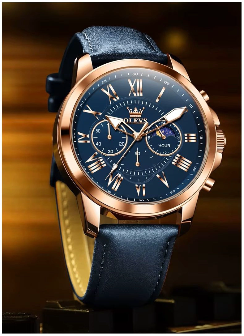 RELOJ DE LUJO PARA HOMBRE ESFERA AZUL PROFUNDO FUNCIONES INTEGRADAS - 6