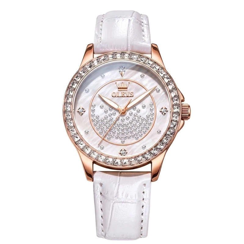 RELOJ ANALOGICO DE MUJER ELEGANTE CON CORREA BLANCA CRISTALES DECORATIVO CALENDARIO - 2