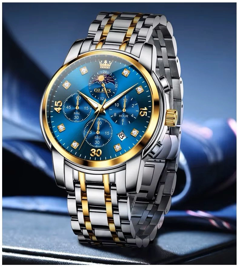 RELOJ HOMBRE LUJO DEPORTIVO Y ELEGANTE CON CRONOGRAFO FASE LUNAR - 1