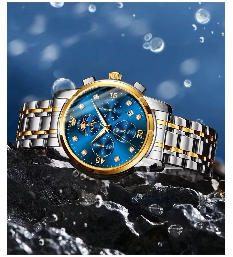 RELOJ HOMBRE LUJO DEPORTIVO Y ELEGANTE CON CRONOGRAFO FASE LUNAR - 5