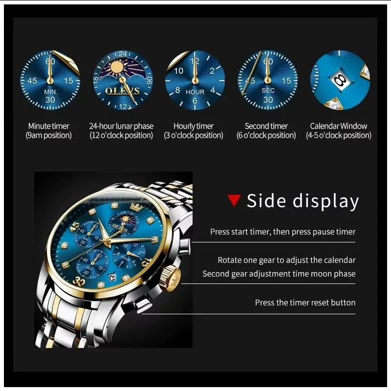 RELOJ HOMBRE LUJO DEPORTIVO Y ELEGANTE CON CRONOGRAFO FASE LUNAR - 8