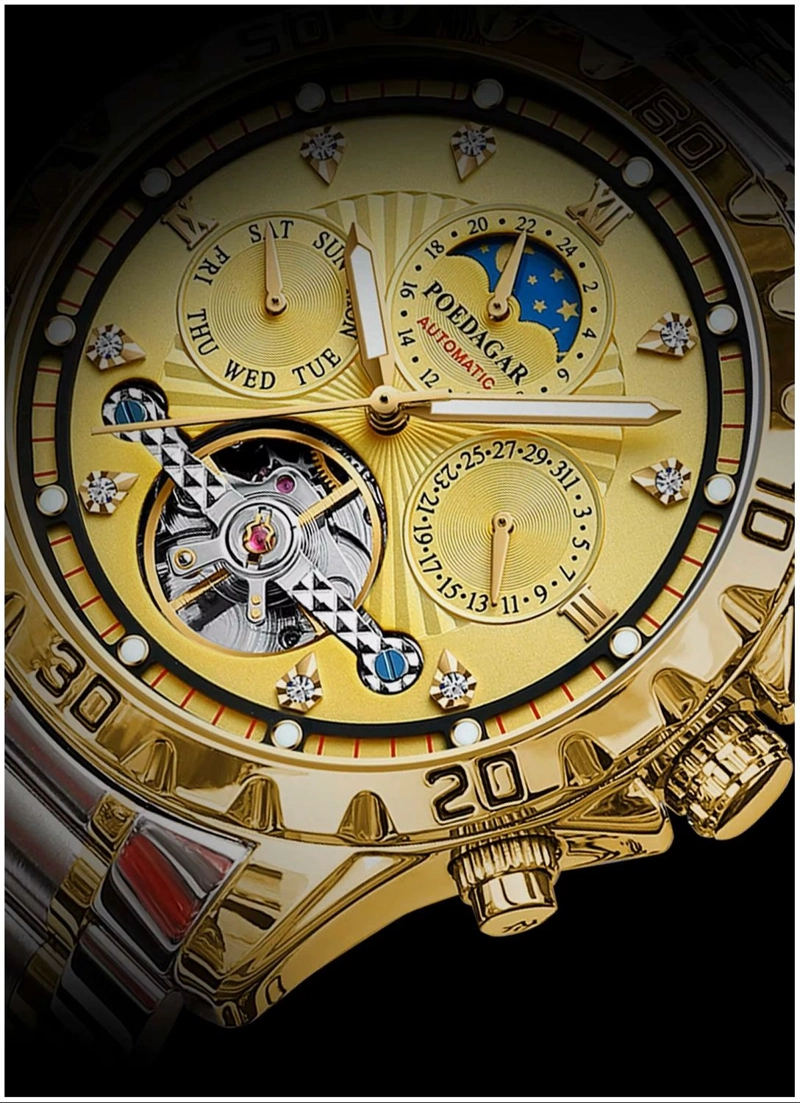 RELOJ AUTOMATICO MECANICO PARA HOMBRE TOURBILLION RESISTENCIA AL AGUA - 2