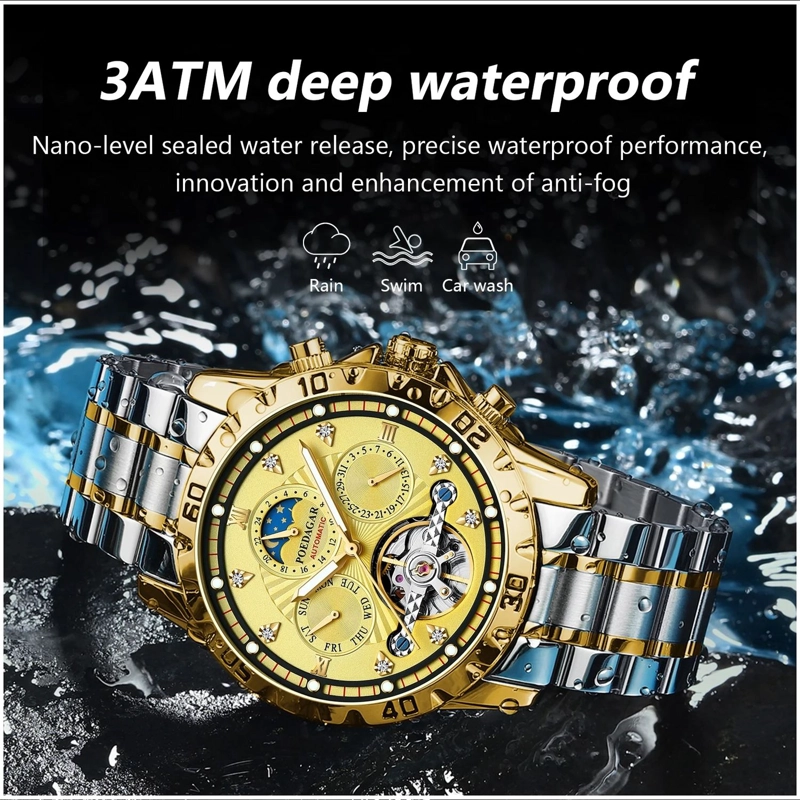 RELOJ AUTOMATICO MECANICO PARA HOMBRE TOURBILLION RESISTENCIA AL AGUA - 6
