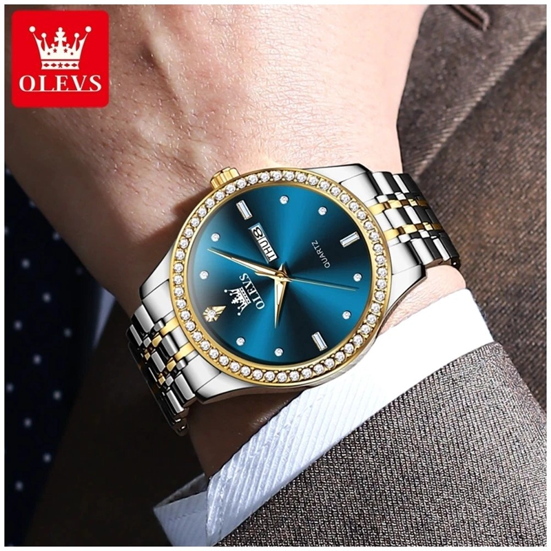 RELOJ MASCULINO DE LUJO AZUL ACERO INOXIDABLE DISEÑO EJECUTIVO MOVIMIENTO DE CUARZO CALENDARIO DOBLE - 1