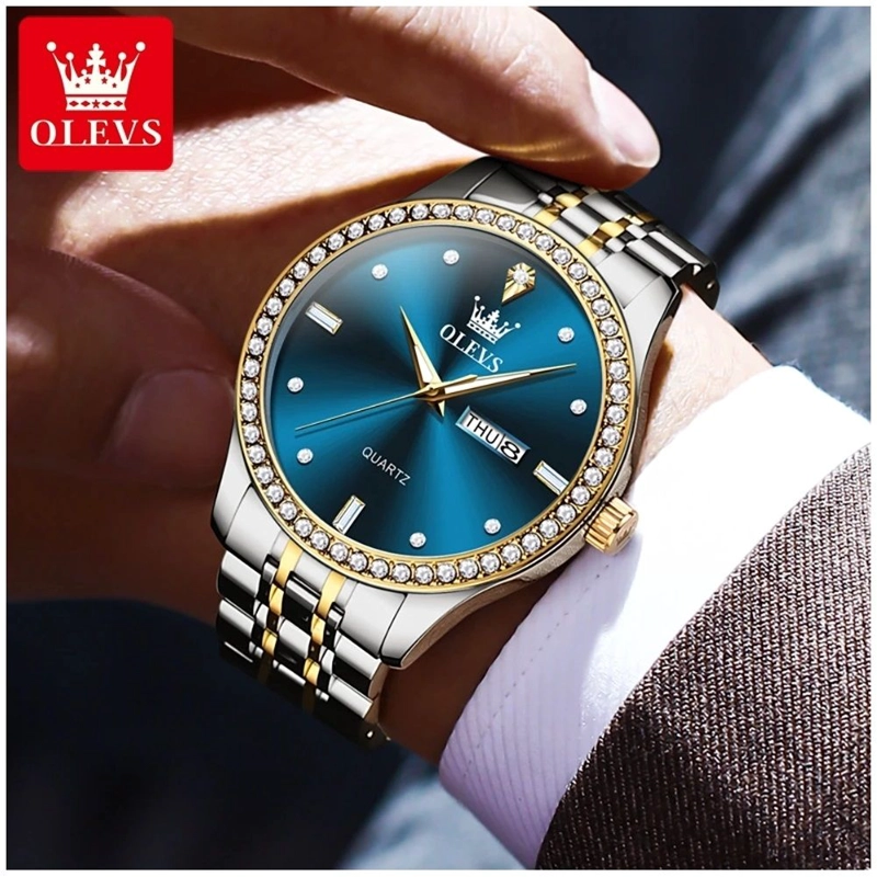 RELOJ MASCULINO DE LUJO AZUL ACERO INOXIDABLE DISEÑO EJECUTIVO MOVIMIENTO DE CUARZO CALENDARIO DOBLE - 2