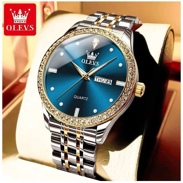 RELOJ MASCULINO DE LUJO AZUL ACERO INOXIDABLE DISEÑO EJECUTIVO MOVIMIENTO DE CUARZO CALENDARIO DOBLE - 3