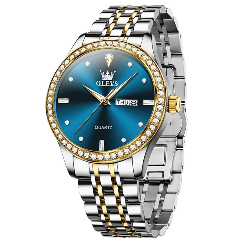 RELOJ MASCULINO DE LUJO AZUL ACERO INOXIDABLE DISEÑO EJECUTIVO MOVIMIENTO DE CUARZO CALENDARIO DOBLE - 4