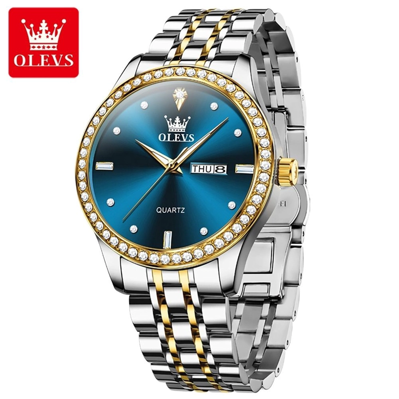 RELOJ MASCULINO DE LUJO AZUL ACERO INOXIDABLE DISEÑO EJECUTIVO MOVIMIENTO DE CUARZO CALENDARIO DOBLE - 5