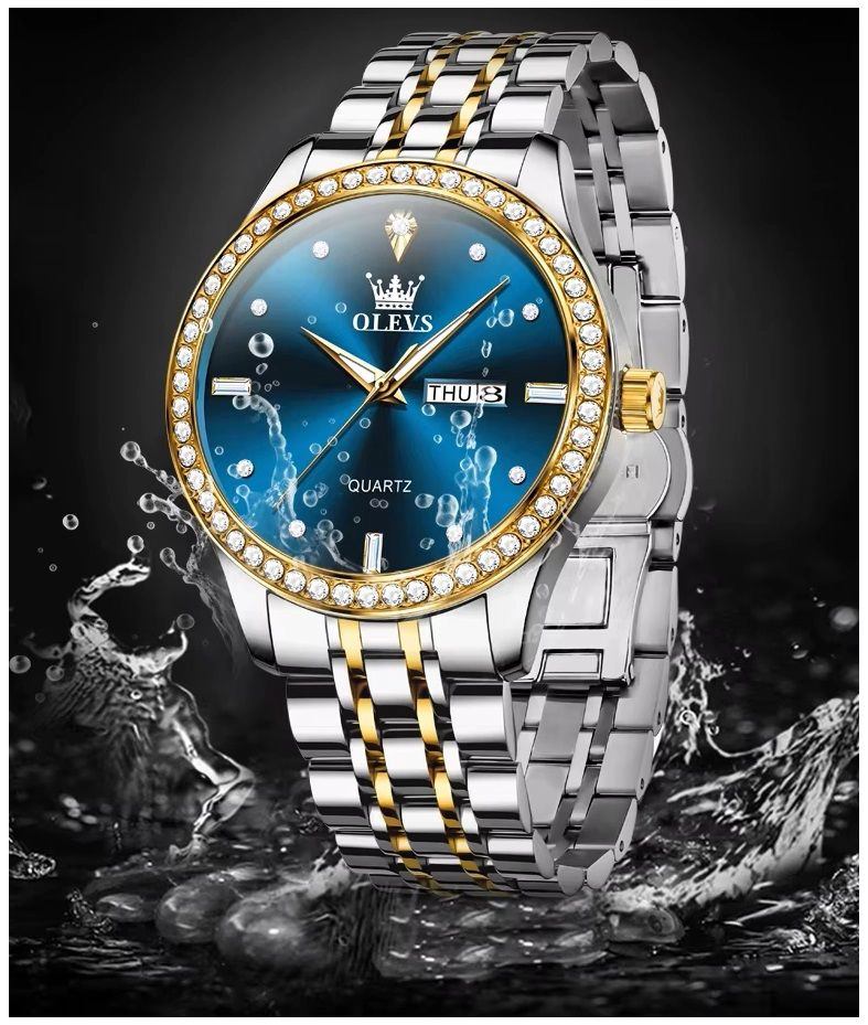 RELOJ MASCULINO DE LUJO AZUL ACERO INOXIDABLE DISEÑO EJECUTIVO MOVIMIENTO DE CUARZO CALENDARIO DOBLE - 6