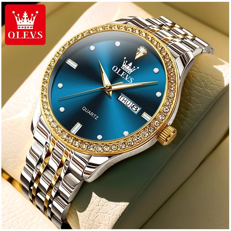 RELOJ MASCULINO DE LUJO AZUL ACERO INOXIDABLE DISEÑO EJECUTIVO MOVIMIENTO DE CUARZO CALENDARIO DOBLE - 7
