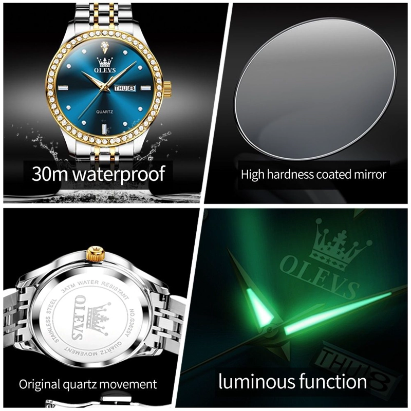 RELOJ MASCULINO DE LUJO AZUL ACERO INOXIDABLE DISEÑO EJECUTIVO MOVIMIENTO DE CUARZO CALENDARIO DOBLE - 8