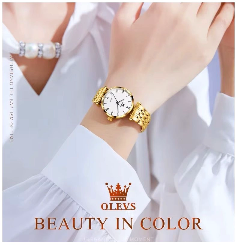 RELOJ DE MUJER ELEGANTE DE CUARZO PULSERA DE ACERO INOXIDABLE DORADO - 3