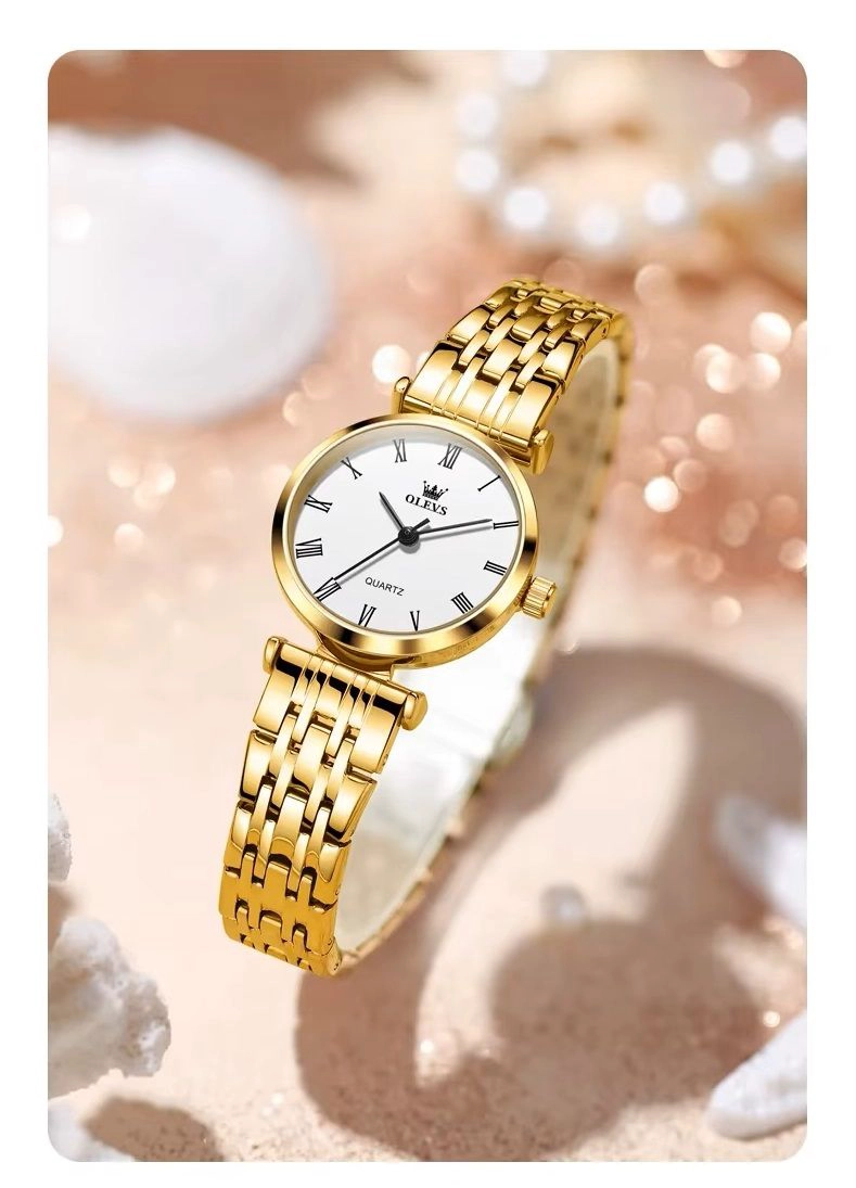 RELOJ DE MUJER ELEGANTE DE CUARZO PULSERA DE ACERO INOXIDABLE DORADO - 6