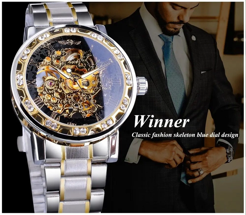 RELOJ MECANICO AUTOMATICO DE LUJO CORREA ACERO INOXIDABLE CRISTAL - 6
