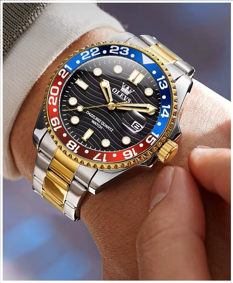 RELOJ DE PULSERA HOMBRE DEPORTIVO Y DE LUJO BISEL ROJO Y AZUL - 1