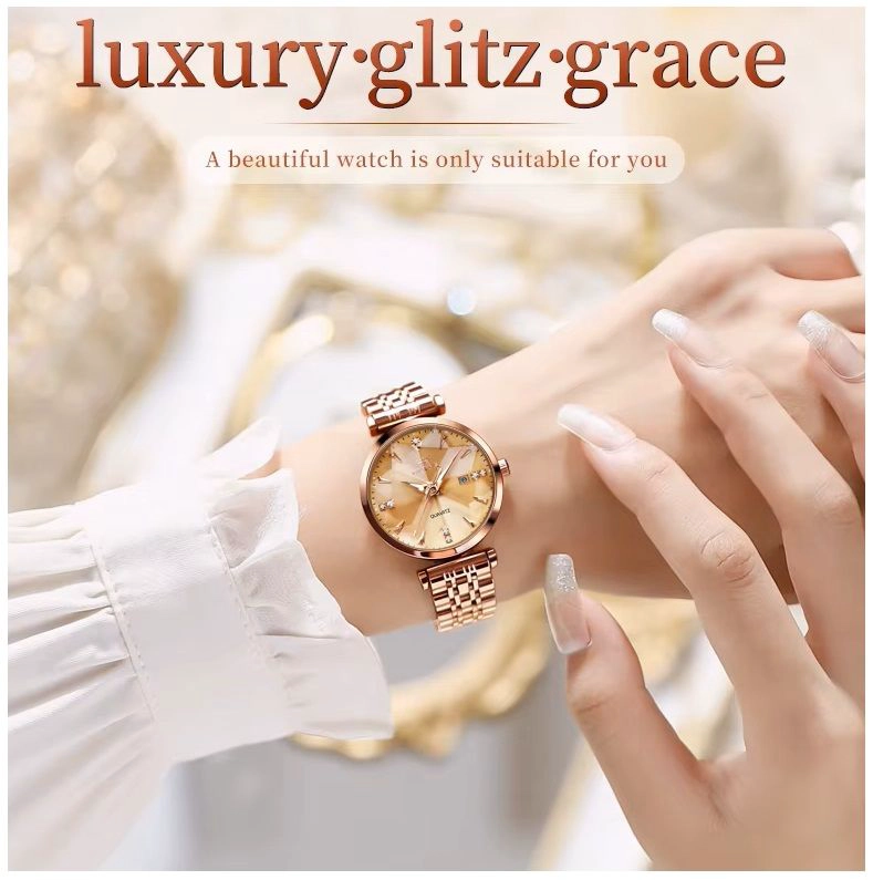 RELOJ LUJO PARA MUJER ESFERA DORADA FACETADA CRISTALES BRILLANTES - 7
