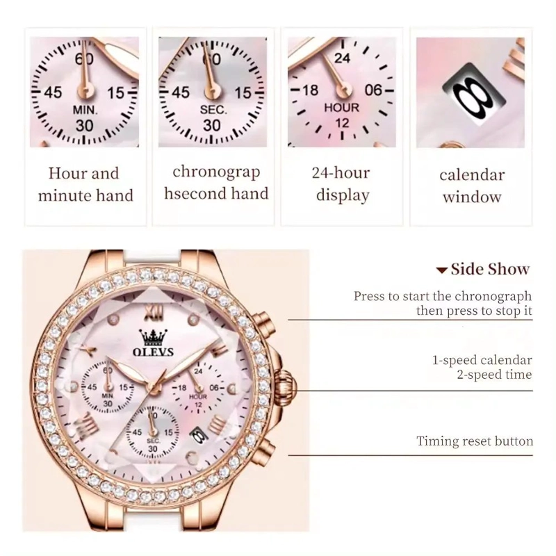 RELOJ FEMENINO DE ACERO INOXIDABLE CRISTAL DE CORTE DIAMANTE - 4