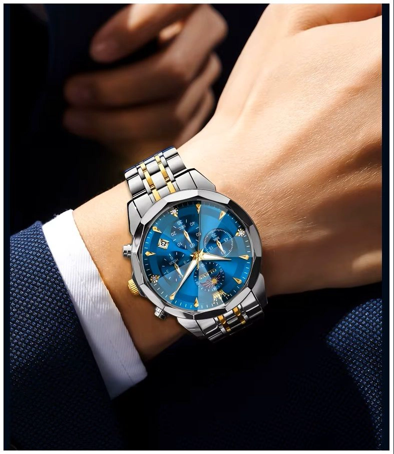 RELOJ DE PULSERA HOMBRE ACERO INOXIDABLE ESFERA AZUL METALICA - 1