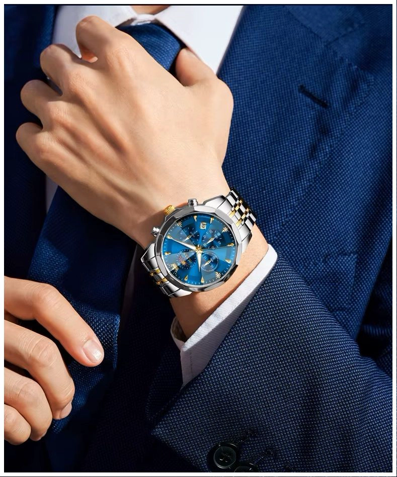 RELOJ DE PULSERA HOMBRE ACERO INOXIDABLE ESFERA AZUL METALICA - 2