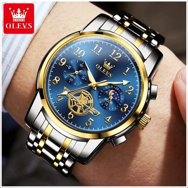 RELOJ CRONOGRAFO DE LUJO HOMBRE FASE LUNAR CUARZO JAPONE S 30ATM - 1