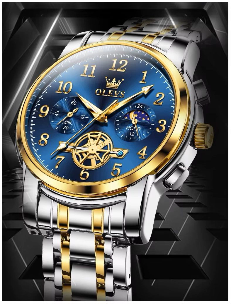RELOJ CRONOGRAFO DE LUJO HOMBRE FASE LUNAR CUARZO JAPONE S 30ATM - 3