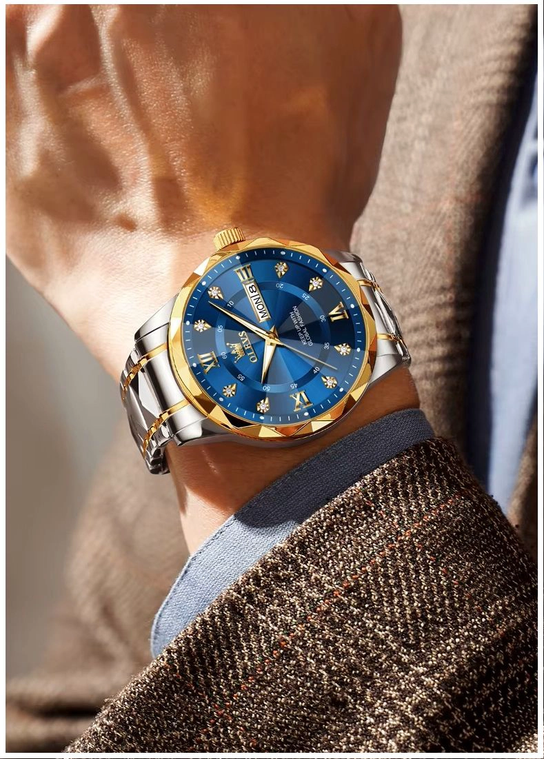 RELOJ DE PULSERA ELEGANTE DE CUARZO PARA HOMBRE ESFERA AZUL METALICA - 3