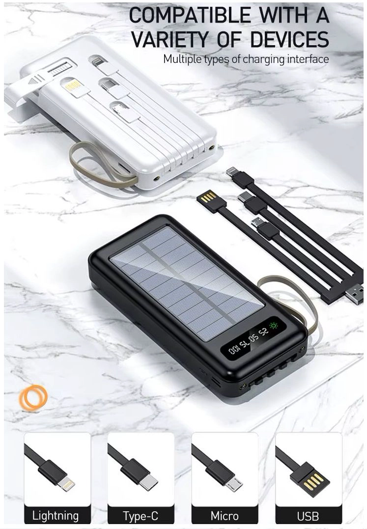 CARGADOR BATERIA EXTERNA SOLAR 20000MAH CON CABLES INTEGRADOS CARGA RAPIDA - 3