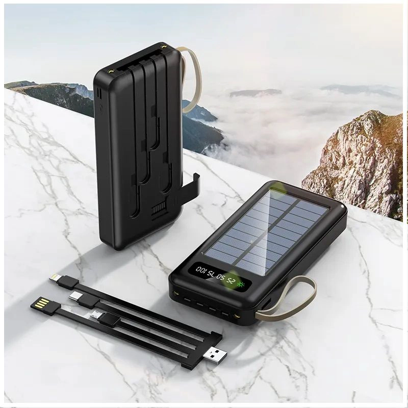 CARGADOR BATERIA EXTERNA SOLAR 20000MAH CON CABLES INTEGRADOS CARGA RAPIDA - 5