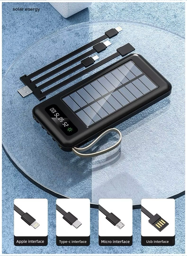 CARGADOR BATERIA EXTERNA SOLAR 20000MAH CON CABLES INTEGRADOS CARGA RAPIDA - 7