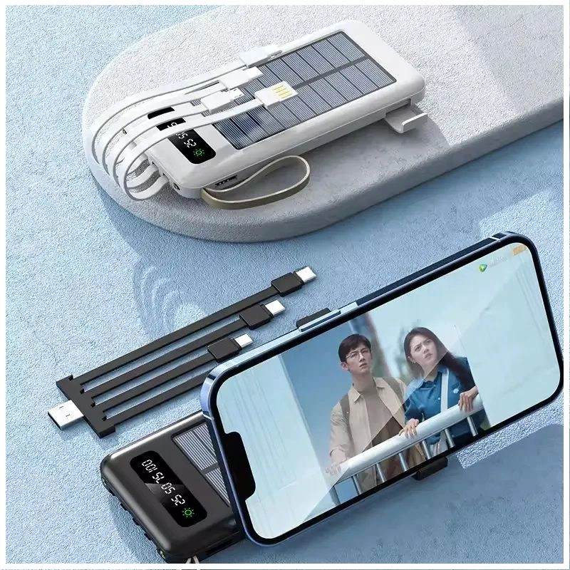CARGADOR BATERIA EXTERNA SOLAR 20000MAH CON CABLES INTEGRADOS CARGA RAPIDA - 8