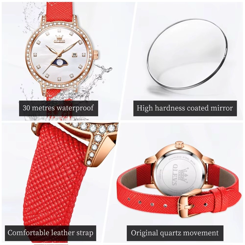 RELOJ PULSERA MUJER ELEGANTE MOVIMIENTO CUARZO Y CORREA DE CUERO ROJO - 2