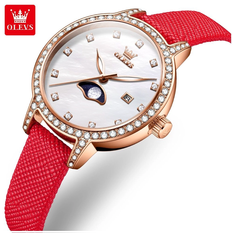 RELOJ PULSERA MUJER ELEGANTE MOVIMIENTO CUARZO Y CORREA DE CUERO ROJO - 7