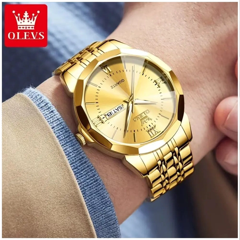RELOJ DORADO DE ACERO INOXIDABLE PARA HOMBRE ESTILO LUJO Y DEPORTIVO - 1