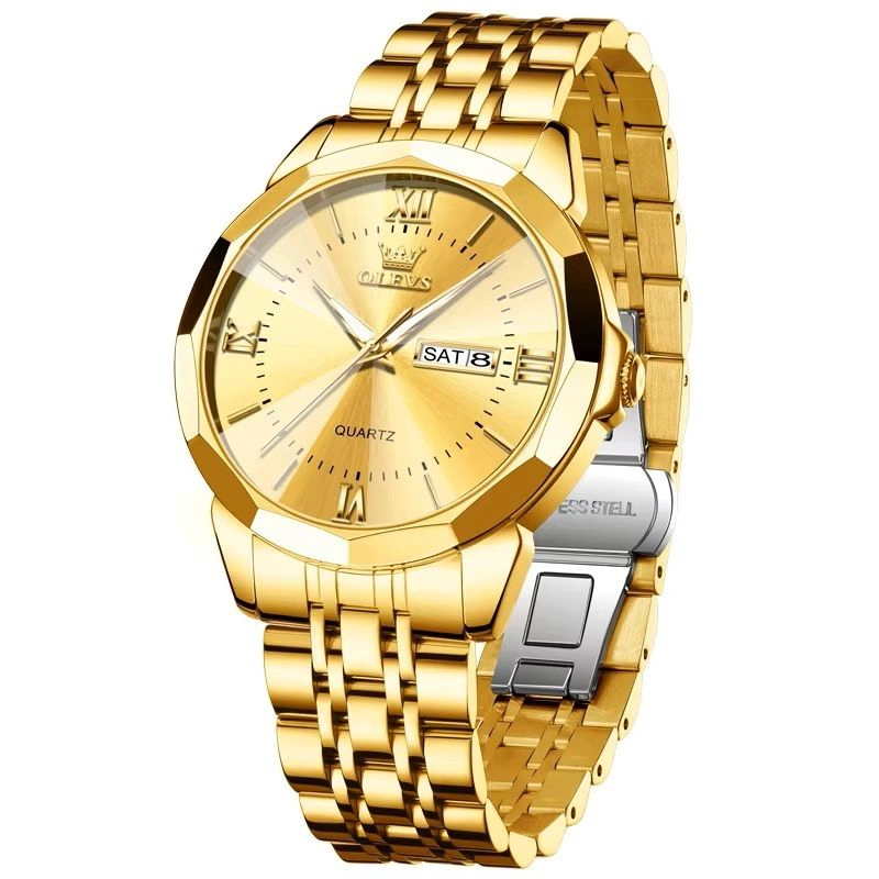 RELOJ DORADO DE ACERO INOXIDABLE PARA HOMBRE ESTILO LUJO Y DEPORTIVO - 3