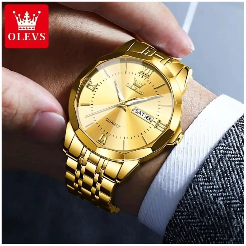 RELOJ DORADO DE ACERO INOXIDABLE PARA HOMBRE ESTILO LUJO Y DEPORTIVO - 7