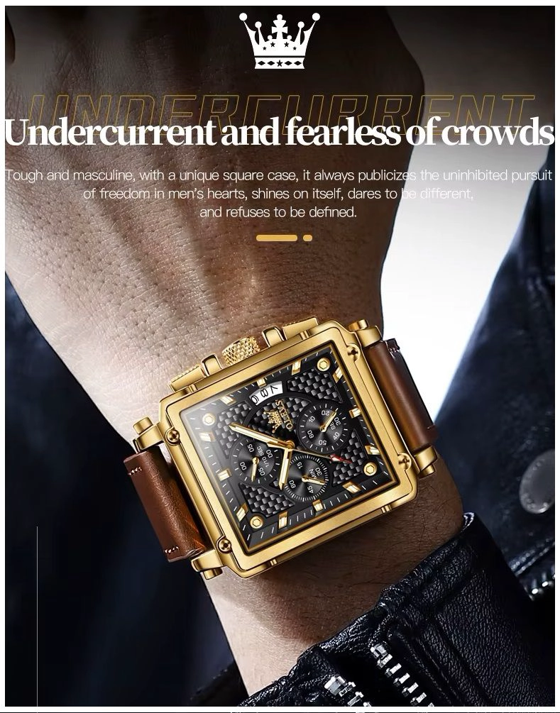 RELOJ CRONOGRAFO CUADRADO DE LUJO HOMBRE CORREA CUERO ELEGANTE - 5