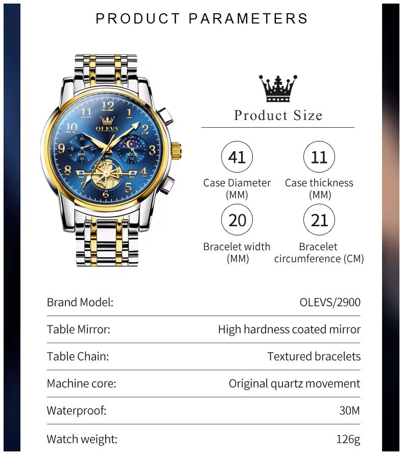 RELOJ CRONOGRAFO DE LUJO PARA HOMBRE ELEGANTE ESTILO EJECUTIVO - 2