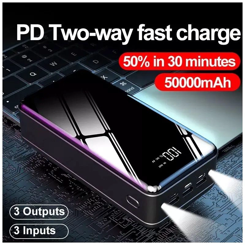 CARGADOR PORTATIL POWER BANK 3USB TIPO C LIGHTNING LINTERNA - 2