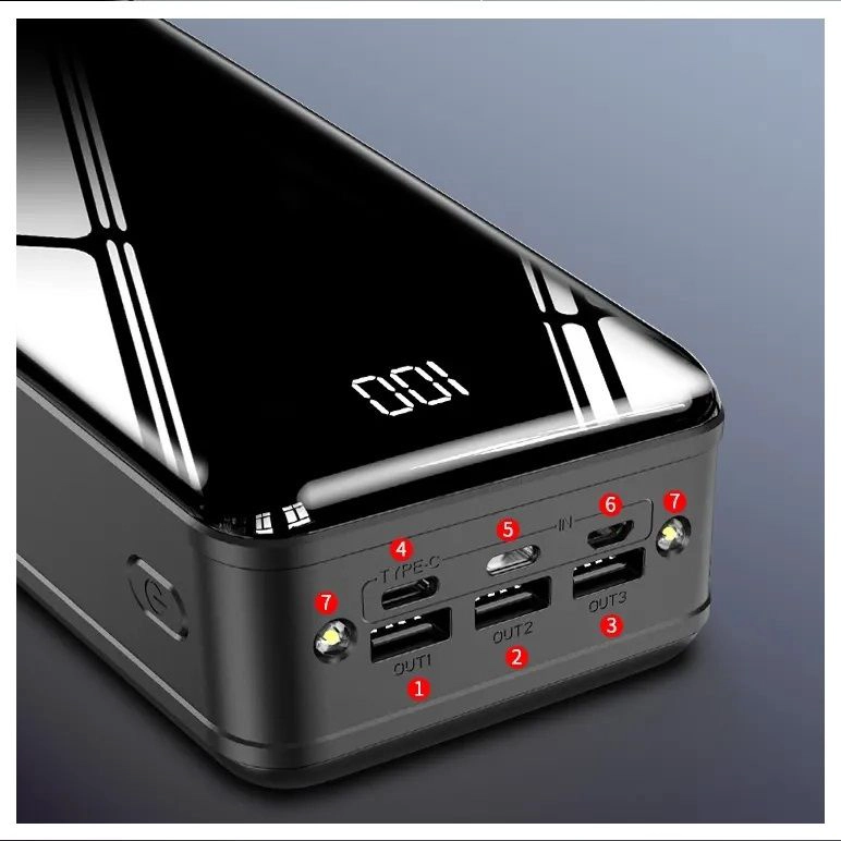 CARGADOR PORTATIL POWER BANK 3USB TIPO C LIGHTNING LINTERNA - 6