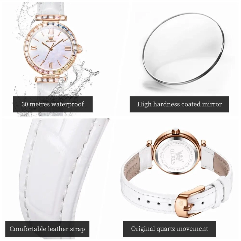 RELOJ DE MUJER DISEÑO LUJO CON CORREA DE CUERO Y CRISTALES MULTICOLOR - 6