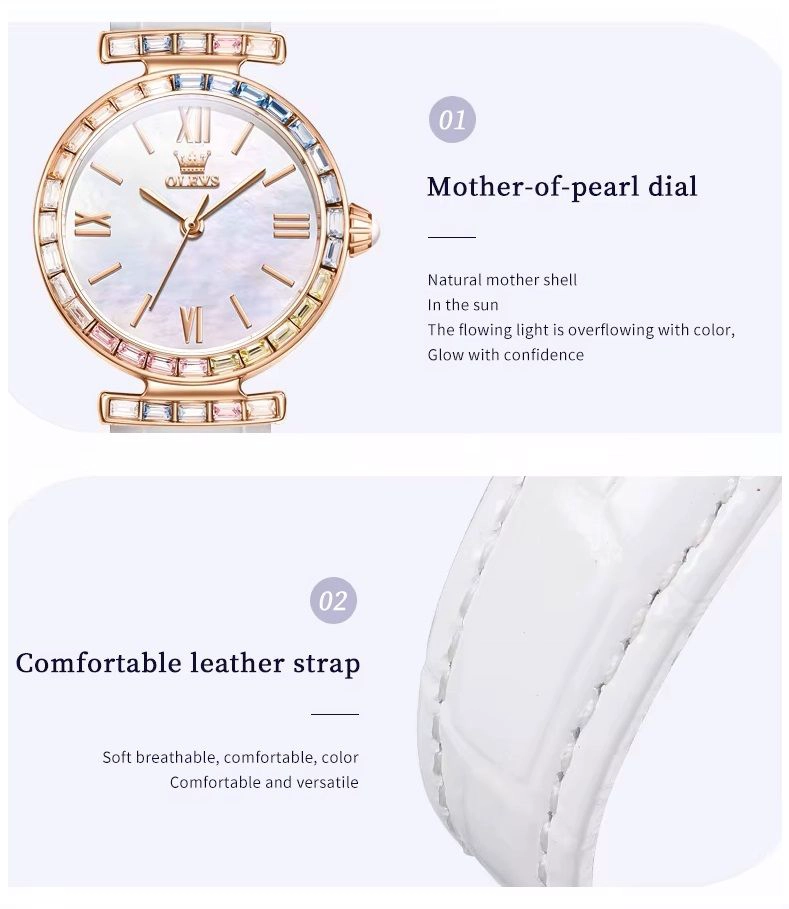 RELOJ DE MUJER DISEÑO LUJO CON CORREA DE CUERO Y CRISTALES MULTICOLOR - 8