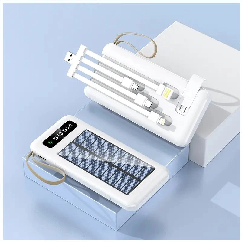 GENÉRICO POWER BANK SOLAR 20000MAH CARGA RAPIDA PANTALLA LED CABLES INTEGRADOS