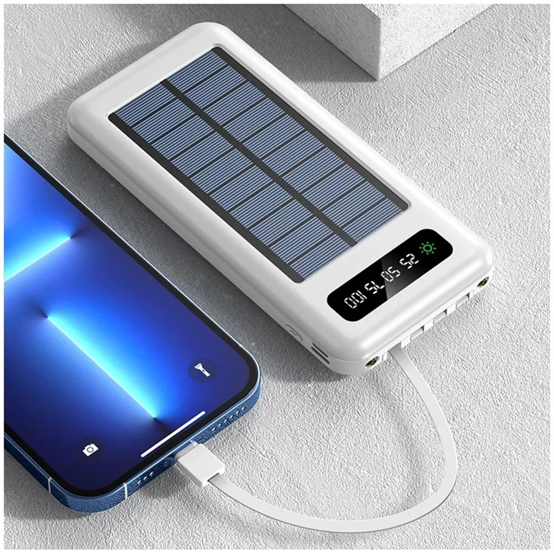 POWER BANK SOLAR 20000MAH CARGA RAPIDA PANTALLA LED CABLES INTEGRADOS - 5
